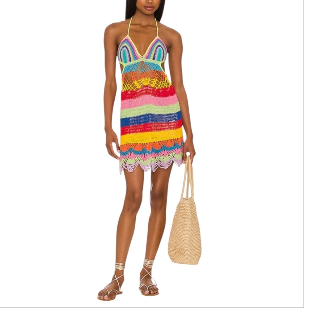 ALIX PINHO | Rainbow Crochet Mini Dress / Cover-Up in Size US 4